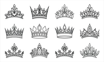 A collection of 10 unique crown illustrations in black and white © Helal Mia