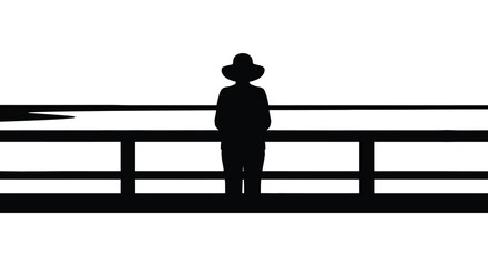 A lone figure stands by a railing gazing at the water silhouette © AL-AMIN