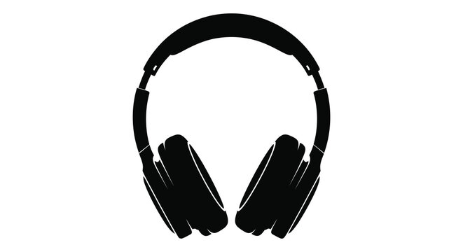Black headphones presented against a white background a striking silhouette