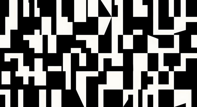 Abstract black and white pixel pattern with random blocks, modern digital style background.