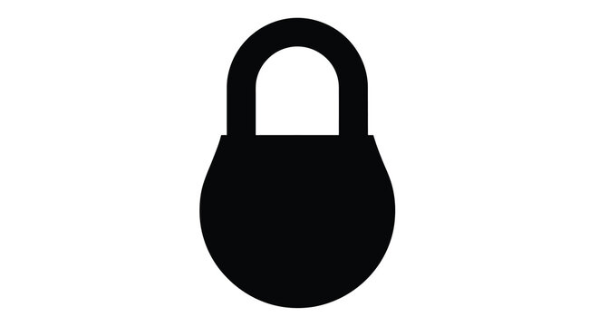 A minimalist black silhouette depicts a closed padlock symbolizing security privacy and protection against unauthorized access high quality professional detailed modern