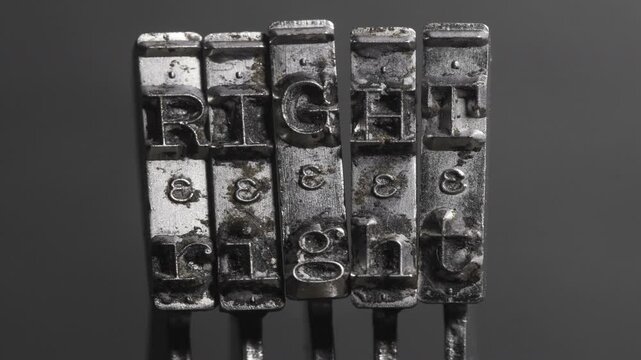 vintage typewriter hammers say RIGHT  macro detail stop motion loop