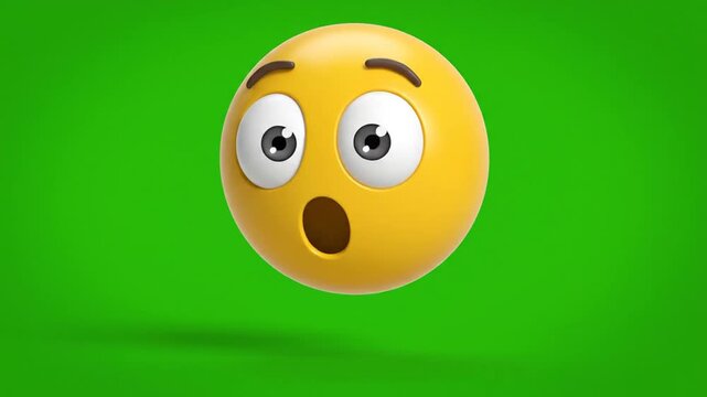 Shocked 3D Emoji on Green Screen Background with Wide Eyes and Open Mouth.
