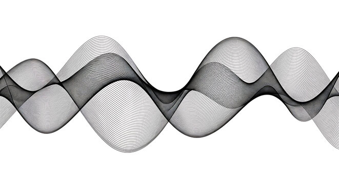 Black and white abstract wavy lines pattern background or complex data visualization graphic with sound wave