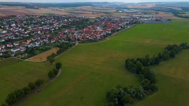 Aerial view of the old town of Salz 97616 beside the city M&uuml;nnerstadt in Germany, Bavaria on a late spring afternoon