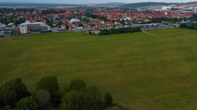 Aerial view of the old town of Salz 97616 beside the city M&uuml;nnerstadt in Germany, Bavaria on a late spring afternoon