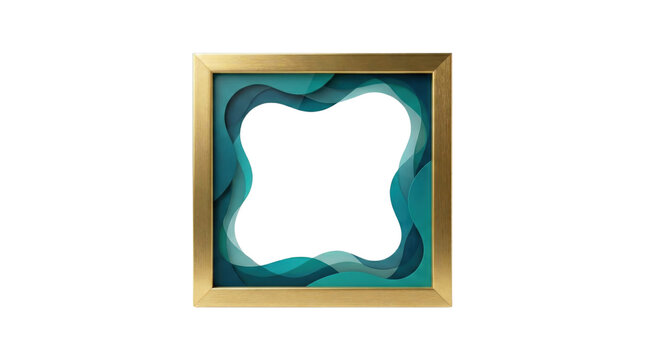 Golden frame with abstract turquoise paper layers