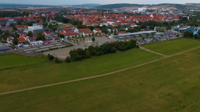Aerial view of the old town of Salz 97616 beside the city M&uuml;nnerstadt in Germany, Bavaria on a late spring afternoon