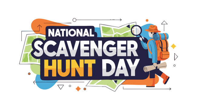 National Scavenger Hunt Day colorful illustration with cartoon character for event promotion