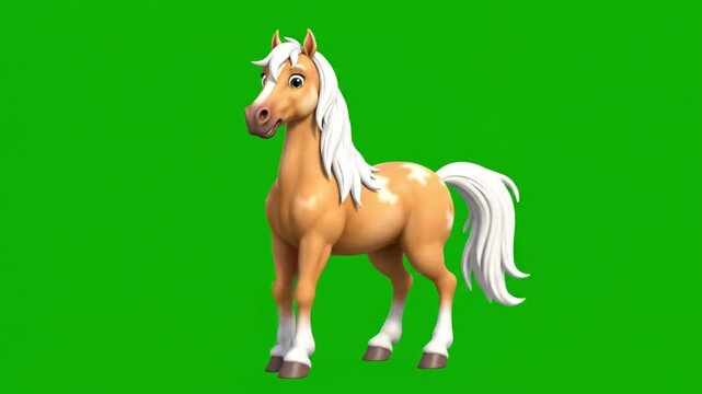 Digital illustration of a tan horse with white mane and tail on green background.