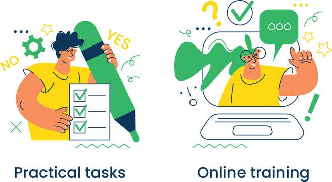 Comparing practical tasks and online training methods in learning environments