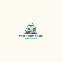 Fototapeta premium Mushroom grass logo vector icon illustration