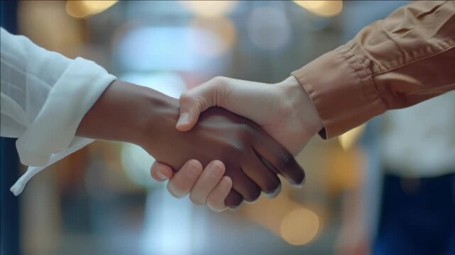 Handshake between two business partners or friends signifying agreement, trust and professional connection.