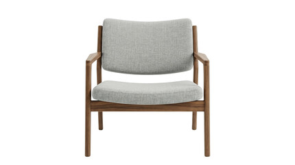 Fototapeta premium Mid-century modern walnut armchair with grey upholstery