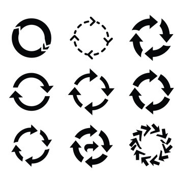 Circular arrows icons set for process cycle and rotation concepts