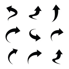 Set of curved black arrows pointing in different directions on white background