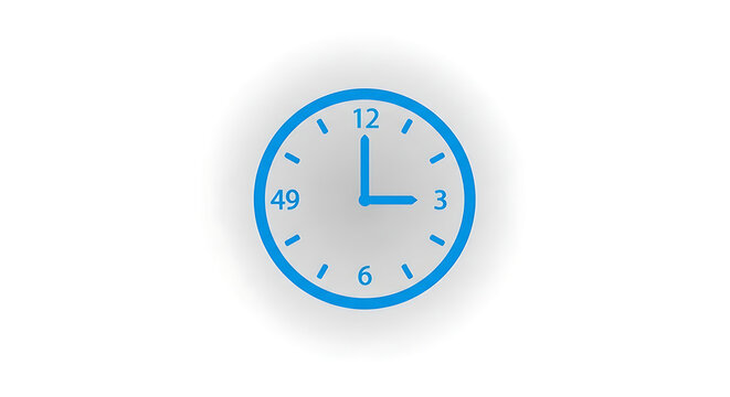 Modern minimalist clock icon with blue border and hands showing three o clock isolated on white background for time management and business schedule concept designs and office reminders