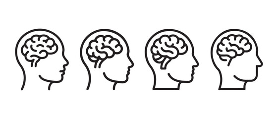 Human Head Brain Icons Set. Representing Thinking and Intelligence, Flat Design Vector Illustration. © CreatetiveDesignX