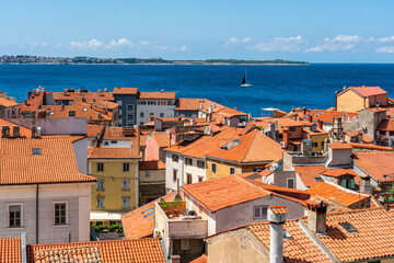 Scenic sight in Piran, beautiful coastal town on the Adriatic sea, Slovenia.
