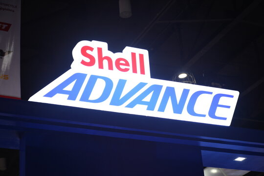 Shell advance booth sign at the 20th Inside Racing Bike Fest in Pasay, Philippines