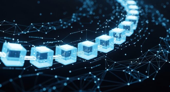 Block chain concept Chain of network connections . 3d rendering