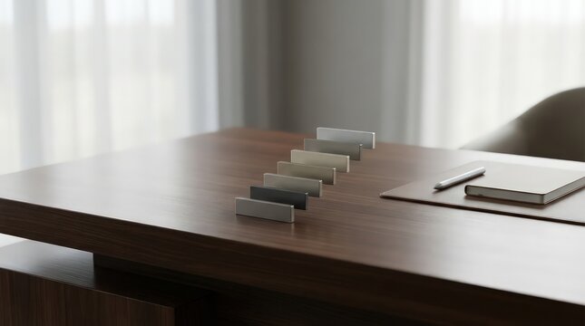 Minimal executive planning background with priority blocks on refined desk and clean copy space for business strategy presentation report header