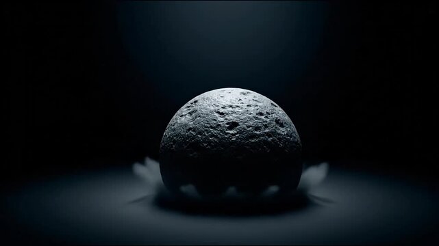 Inside the mind of a person facing depression concept. Close up of a textured moon surface illuminated in dark space with shadow and light contrast