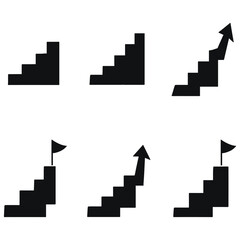 Fototapeta premium Set of black stair icons for progress and success on transparent background.