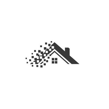 A house with pixels flying away.