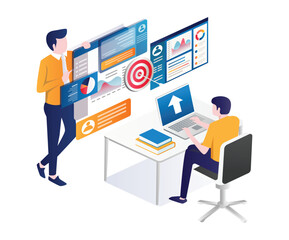 Fototapeta premium Two men doing online digital marketing sales analysis