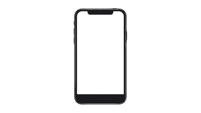 Modern smartphone mockup with a sleek black frame and a completely blank white screen for custom content placement.