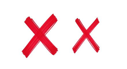 Obraz premium Two red hand-drawn cross marks or letter x symbols with artistic brush texture isolated on a white background representing error, cancellation, rejection, failure, or an incorrect choice