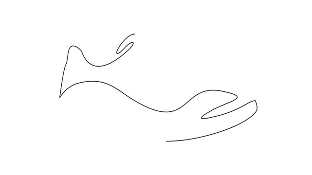 Animated self drawing of continuous line draw of Shoe line icon sneaker  Full length one line animation. 4K	
