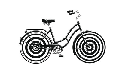 Fototapeta premium Classic black bicycle with a unique design featuring high contrast spiraling patterns on both wheels for visual impact.