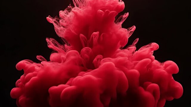 Abstract red liquid cloud expanding on black background