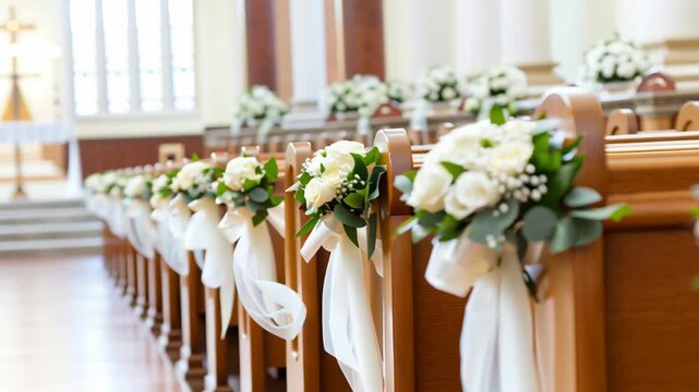Ceremonial Serenity: Capturing the elegance of a wedding ceremony setting, adorned with graceful floral arrangements, symbolizing the promise of a blessed union.