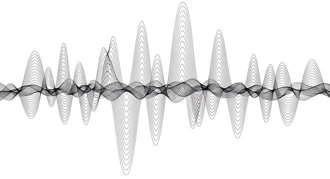 Abstract black and white waveform frequency pattern for sound vibration noise interference and scientific data visualization analysis