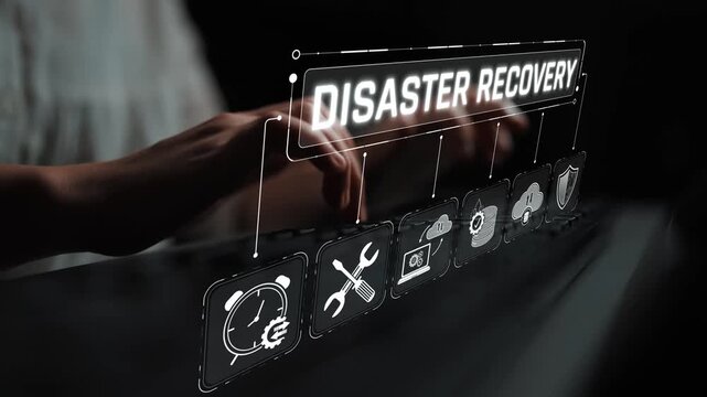 Modern Digital Solutions for Disaster Recovery and Business Continuity Planning with Technology Icons and User Interaction Sigmoid