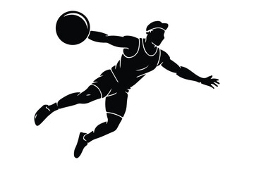 Dynamic silhouette of a basketball player dunking with ball with slam dunk © Sadek