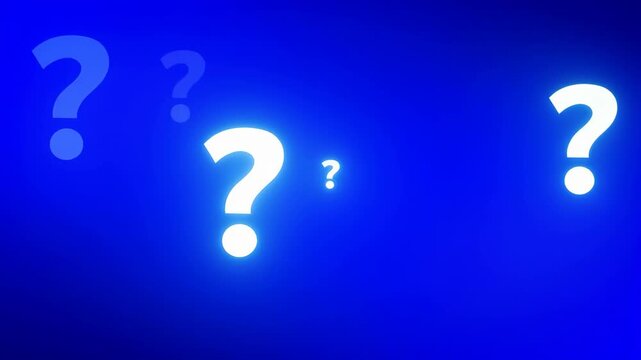 Question marks set with glowing and transparent symbols on blue background featuring icons, signs, punctuation with query and inquiry elements for