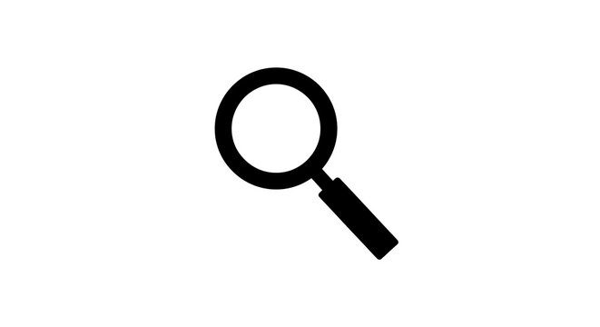 Minimalist black magnifying glass icon centered on plain white background for clean user interface design search functionality symbol digital investigation and visual focus tool element