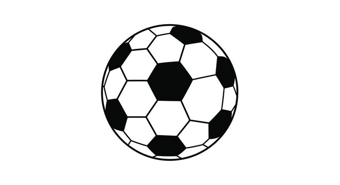 A minimalist illustration depicts a classic black and white soccer ball showcasing its pentagonal and hexagonal panel design high quality professional