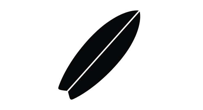A minimalist depiction of a black surfboard isolated on a stark white background angled diagonally high quality professional detailed modern elegant