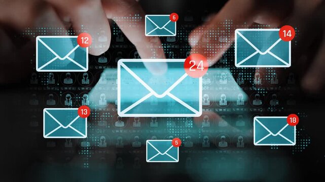 Hands Interacting with Digital Email Notifications on a Screen Representing Communication and Connectivity in the Modern World Sigmoid