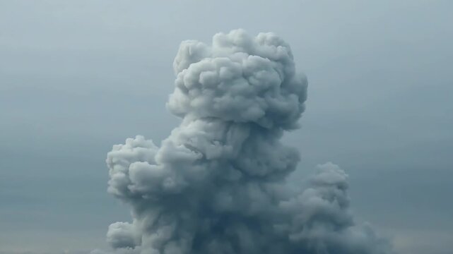 Massive mushroom cloud from nuclear bomb explosion fills the sky