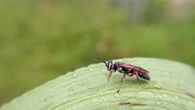 macrofauna of sawflies on leaves of the order Hymenoptera, invasive leaf-eating insect pests