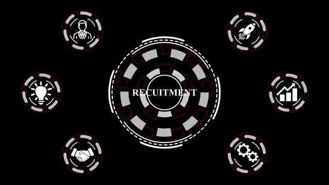 Recruitment career employee interview business HR Human Resources concept. Business, and network concept. a futuristic holographic advanced HUD circle platform Business,4k motion technology..