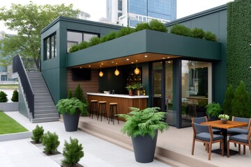 Fototapeta premium Modern modular outdoor bar with green rooftop garden