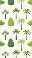 Obraz premium Vibrant green trees and exotic palm fronds create a tropical pattern on white