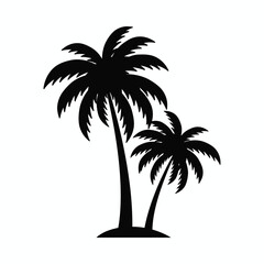 Obraz premium Classic Two Palm Trees Silhouette on White Background, Tropical Nature Minimal Flat Illustration Design